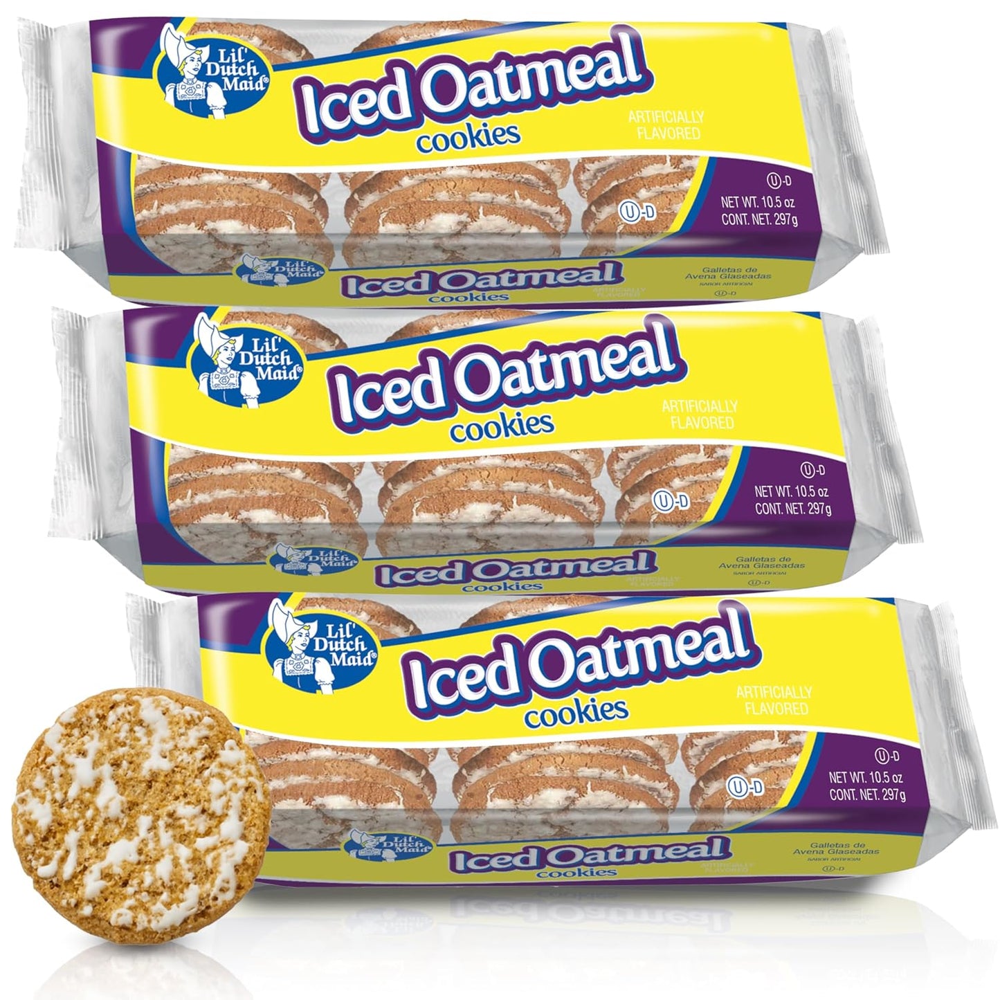 Lil Dutch Maid Iced Oatmeal Cookies | 10.5 oz (Pack of 3) | Classic Spiced Crunchy Snack Cookies with Sweet Icing