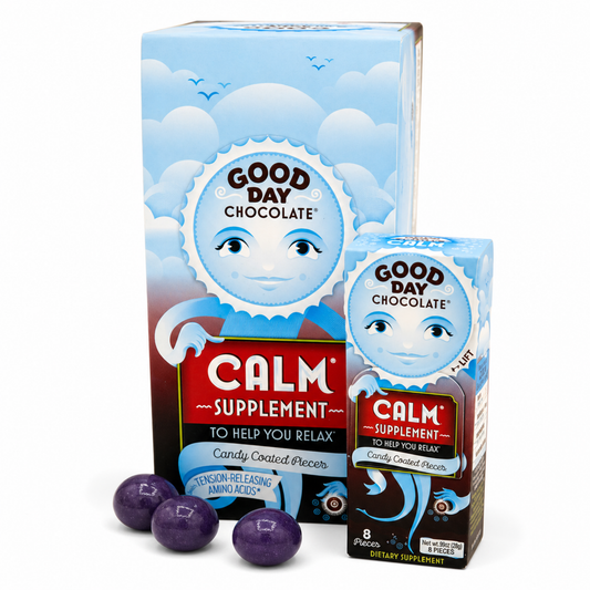 Good Day Chocolate Calm Supplement, L-Theanine, Magnesium & Chamomile, Milk Chocolate | 8 Count | Non-GMO, Fair Trade, Doctor-Founded