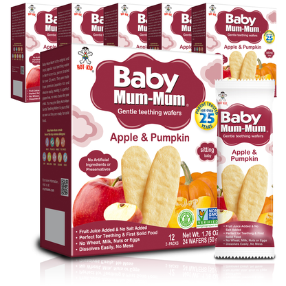 Baby Mum-Mum Gentle Teething Crackers, Apple & Pumpkin | 24 Count (Pack of 6) | Gluten Free, Allergen Free, Non-GMO | Baby Snack Teether Relief Rice Rusk Cookies for Toddlers