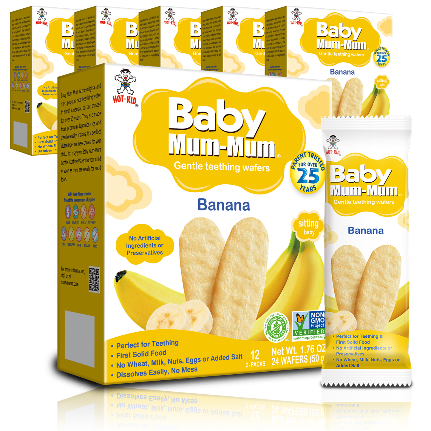 Baby Mum-Mum Gentle Banana Teething Crackers | 24 Count (Pack of 6) | Gluten Free, Allergen Free, Non-GMO