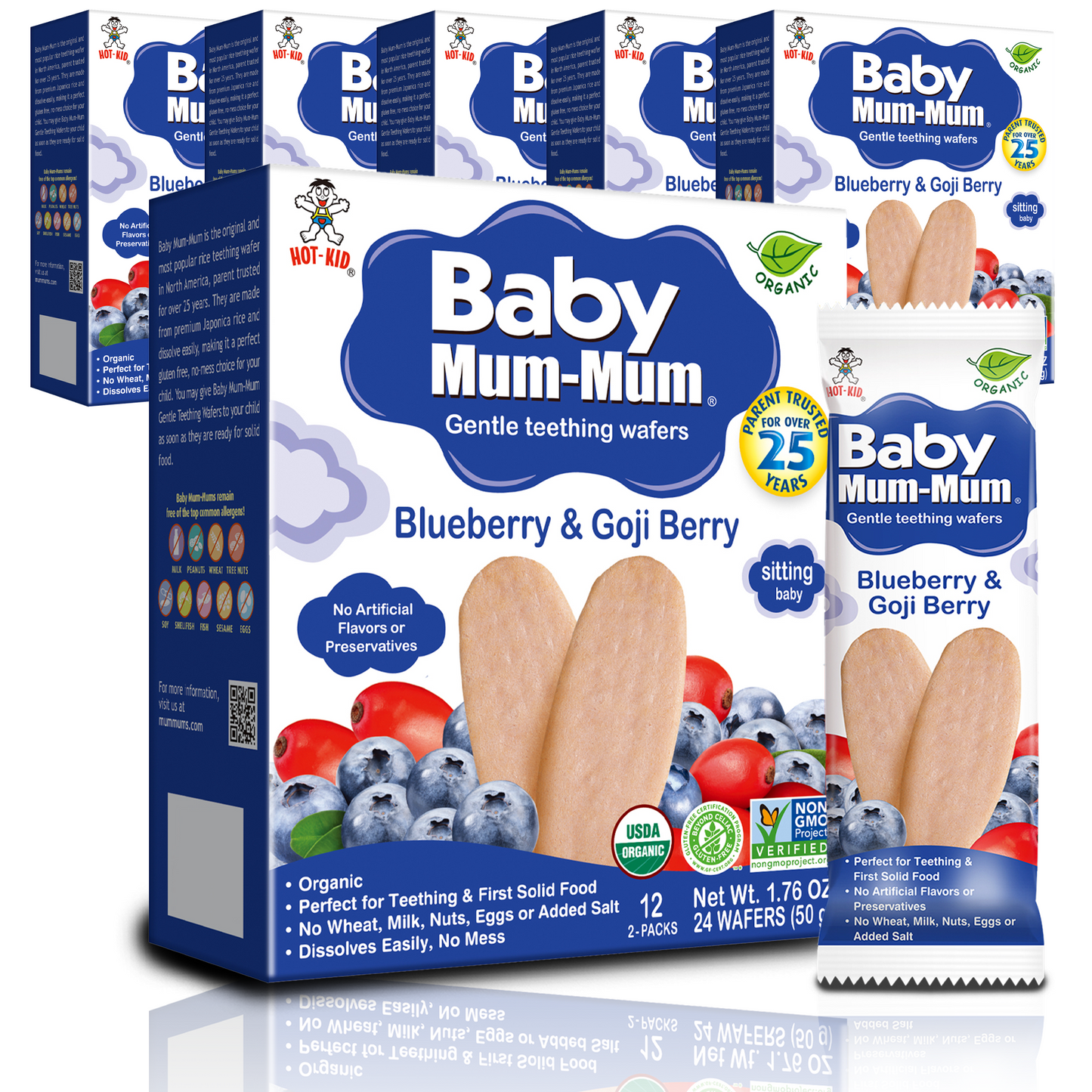 Baby Mum-Mum Gentle Teething Crackers, Blueberry & Goji Berry | 24 Count (Pack of 6) | Gluten Free, Allergen Free, Non-GMO | Baby Snacks, Teether Relief Rice Rusk Cookies for Toddlers