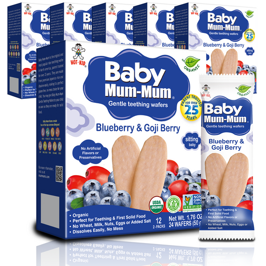 Baby Mum-Mum Gentle Teething Crackers, Blueberry & Goji Berry | 24 Count (Pack of 6) | Gluten Free, Allergen Free, Non-GMO | Baby Snacks, Teether Relief Rice Rusk Cookies for Toddlers