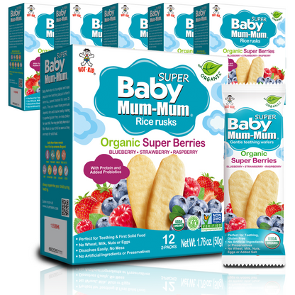Baby Mum-Mum Organic Gentle Teething Crackers, Super Berry | 24 Count (Pack of 6) | Gluten Free, Allergen Free, Non-GMO | Baby Snacks, Teether Relief Rice Rusk Cookies for Babies