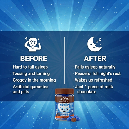 Good Day Chocolate Kids Sleep Aid, Melatonin 1mg & Chamomile, Milk Chocolate | 50 Count | Non-GMO, Fair Trade, Doctor-Founded