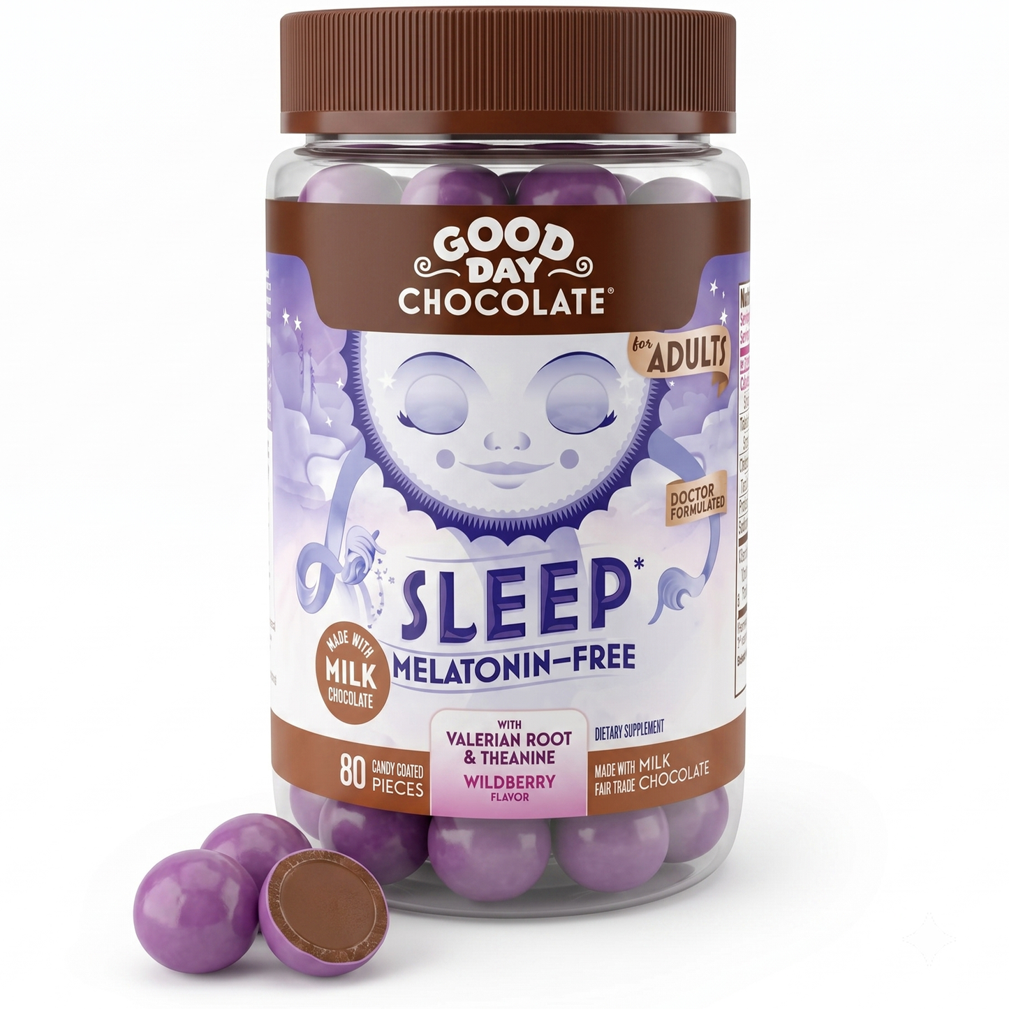 Good Day Chocolate Sleep Aid, Valerian Root, Melatonin-Free, Milk Chocolate for Adults | 80 Count | Non-GMO, Fair Trade, Doctor-Founded