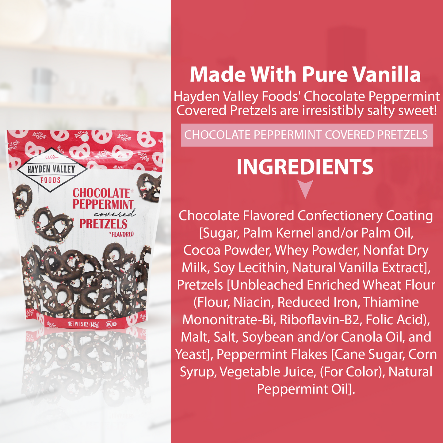 Hayden Valley Foods Chocolate Peppermint Covered Pretzels | 5 oz Bags (Pack of 3) | No Artificial Flavors, Preservatives or Colors