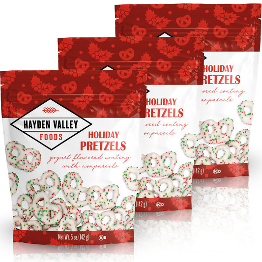 Hayden Valley Foods Holiday Yogurt Flavored Covered Pretzels | 5 oz Bags (Pack of 3) | No Artificial Flavors, Preservatives or Colors
