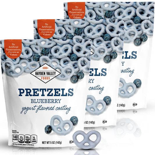 Hayden Valley Foods Blueberry Yogurt Covered Pretzels | 5 oz Bags (Pack of 3) | No Artificial Flavors, Preservatives or Colors | Blue Bulk Holiday Sweet Snacks