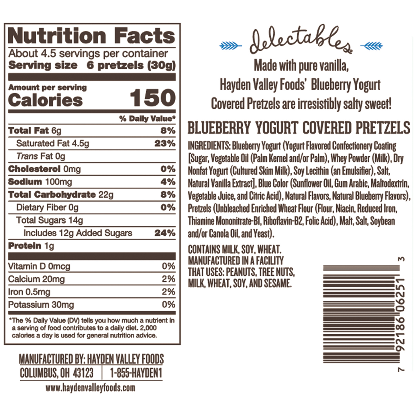 Hayden Valley Foods Blueberry Yogurt Covered Pretzels | 5 oz Bags (Pack of 3) | No Artificial Flavors, Preservatives or Colors | Blue Bulk Holiday Sweet Snacks
