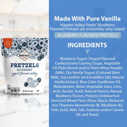 Hayden Valley Foods Blueberry Yogurt Covered Pretzels | 5 oz Bags (Pack of 3) | No Artificial Flavors, Preservatives or Colors | Blue Bulk Holiday Sweet Snacks
