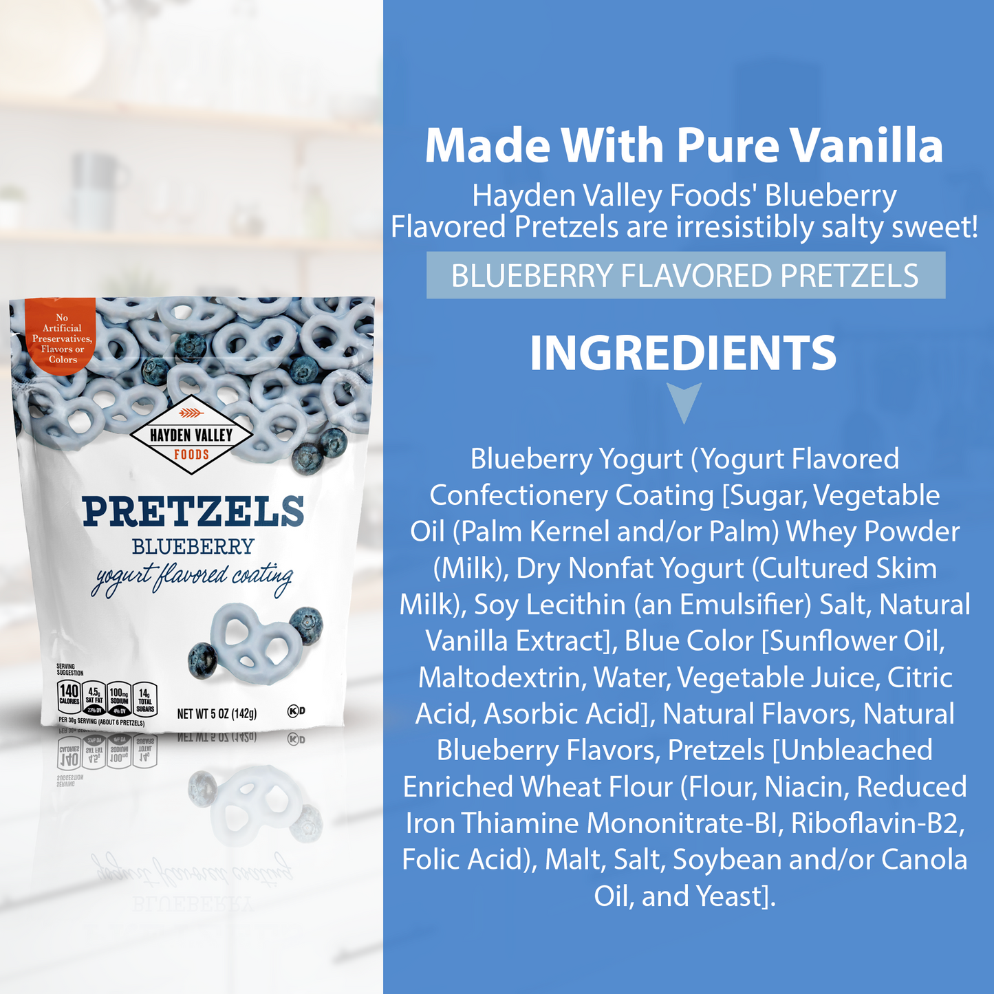 Hayden Valley Foods Yogurt-Covered Pretzel Variety Pack - 5oz Resealable Bags - 3 Pack - Raspberry, Blueberry and Vanilla - Gourmet Flavored Pretzels