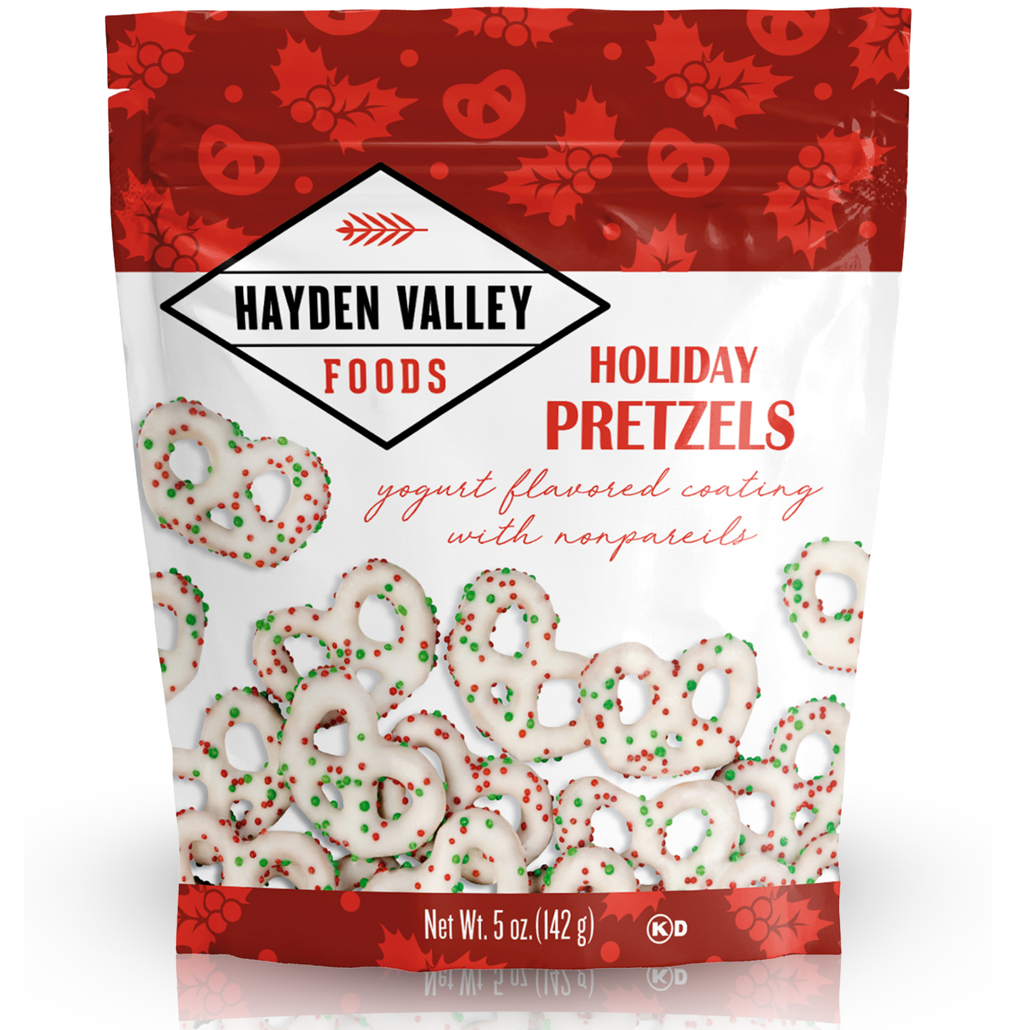 Hayden Valley Foods Holiday Yogurt Covered Pretzels | 5 oz Resealable Bag | Gourmet Flavored Pretzels