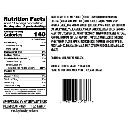 Hayden Valley Foods Key Lime Yogurt Covered Pretzels | 20 oz Bag | Gourmet Flavored Pretzels | No Artificial Flavors or Colors