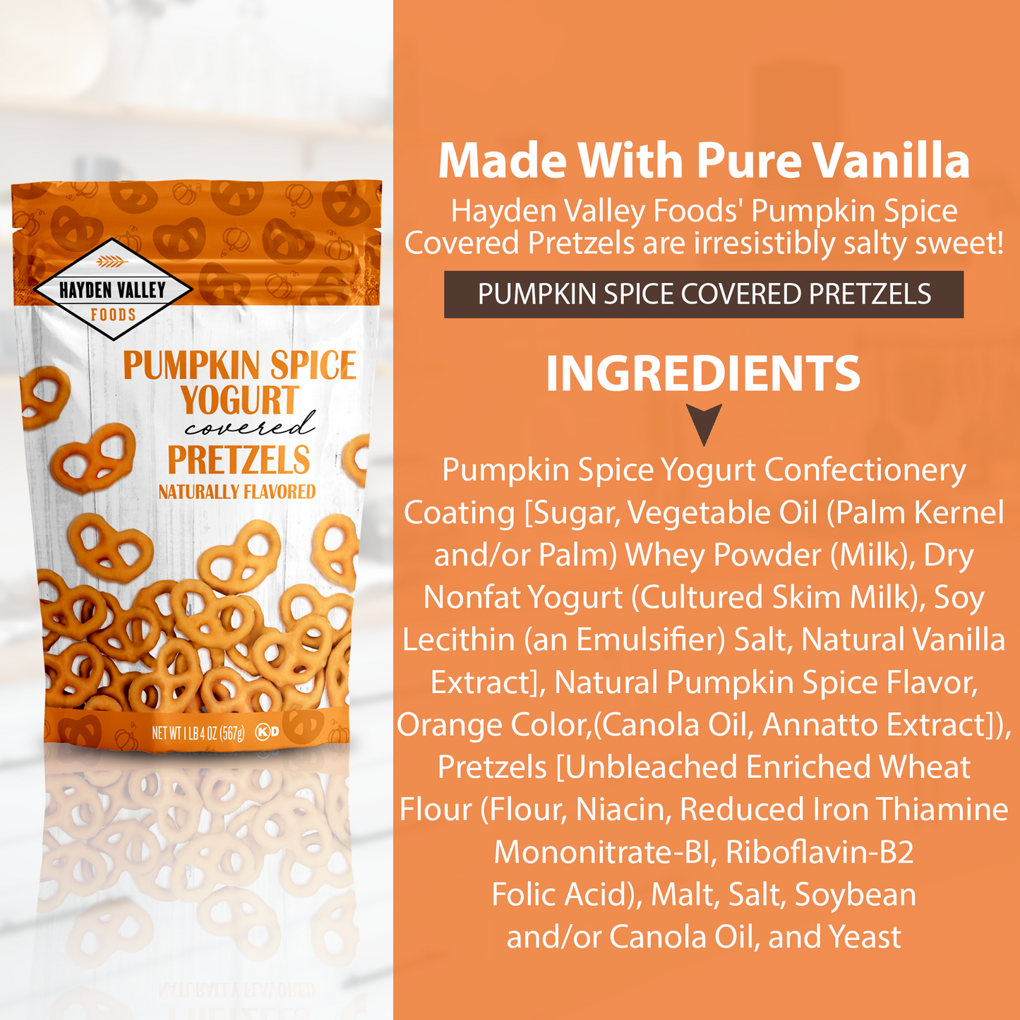 Hayden Valley Foods Pumpkin Spice Yogurt Covered Pretzels | 20 oz Bag | Gourmet Flavored Pretzels | No Artificial Flavors or Colors