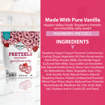 Hayden Valley Foods Yogurt-Covered Pretzel Variety Pack - 5oz Resealable Bags - 3 Pack - Raspberry, Blueberry and Vanilla - Gourmet Flavored Pretzels