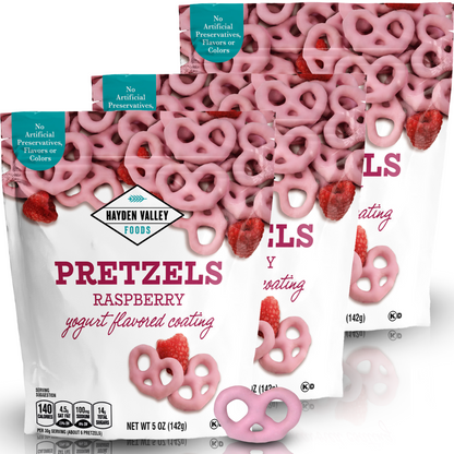 Hayden Valley Foods Raspberry Yogurt Covered Pretzels | 5 oz Bags (Pack of 3) | No Artificial Flavors, Preservatives or Colors