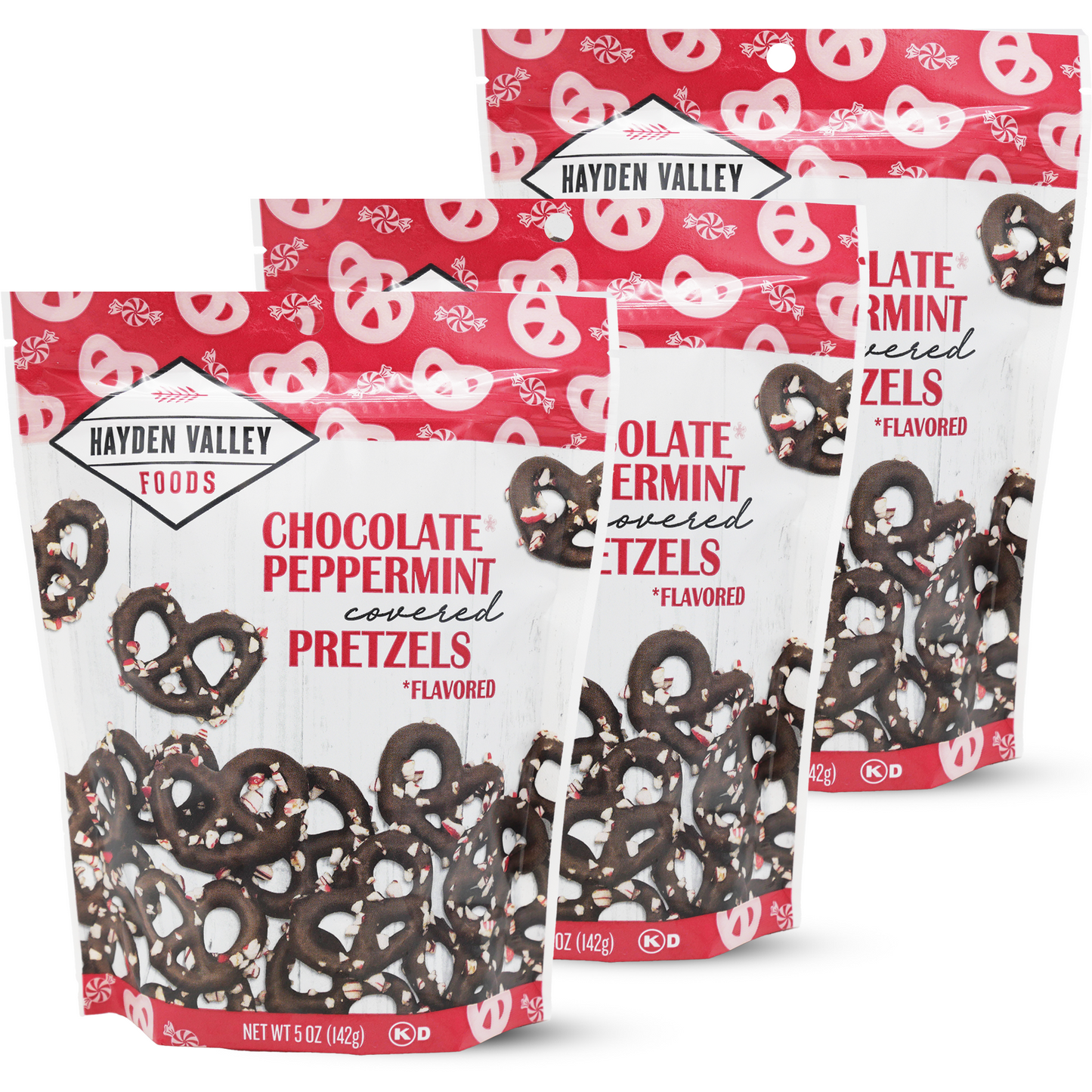 Hayden Valley Foods Chocolate Peppermint Covered Pretzels | 5 oz Bags (Pack of 3) | No Artificial Flavors, Preservatives or Colors