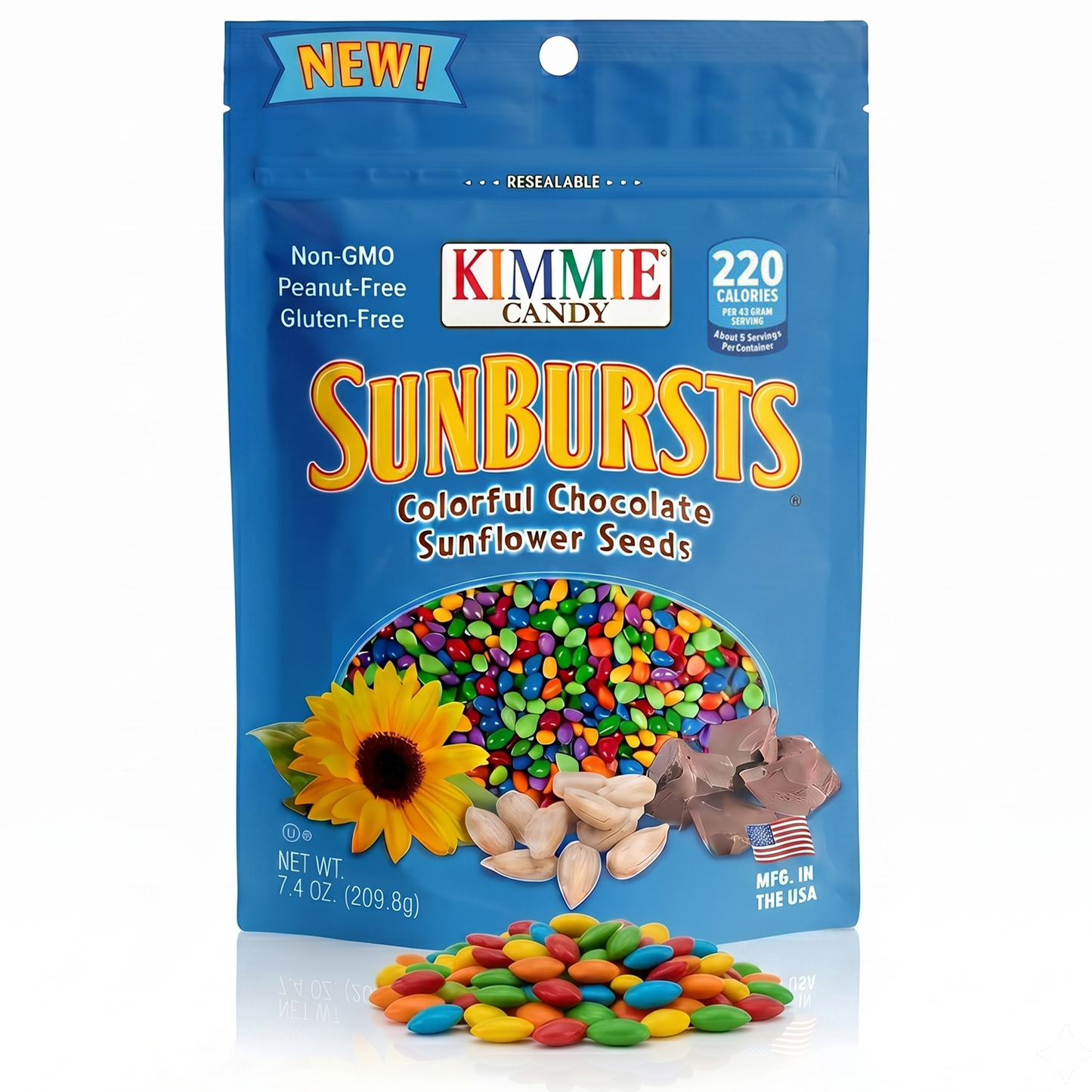 Kimmie Candy Sunbursts, Chocolate Covered Sunflower Seeds with Colorful Candy Shell | 7.4 oz | Non-GMO, Peanut-Free, Gluten-Free