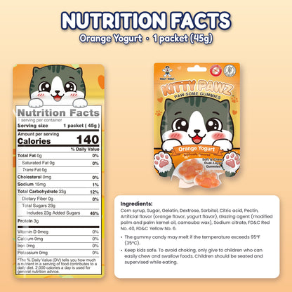 Want Want Kitty Pawz Gummies Variety Pack, Strawberry, Grape & Orange Yogurt Flavors, Cat Paw Shaped Dual-Layer Gummy Candy, Peanut Free & Gluten Free, 1.59 oz Bags (Pack of 6)