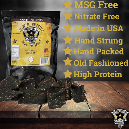 Lone Star Black Pepper Beef Jerky - 1 Pound Resealable Bag - Classic Handcrafted Flavor - Made in the USA