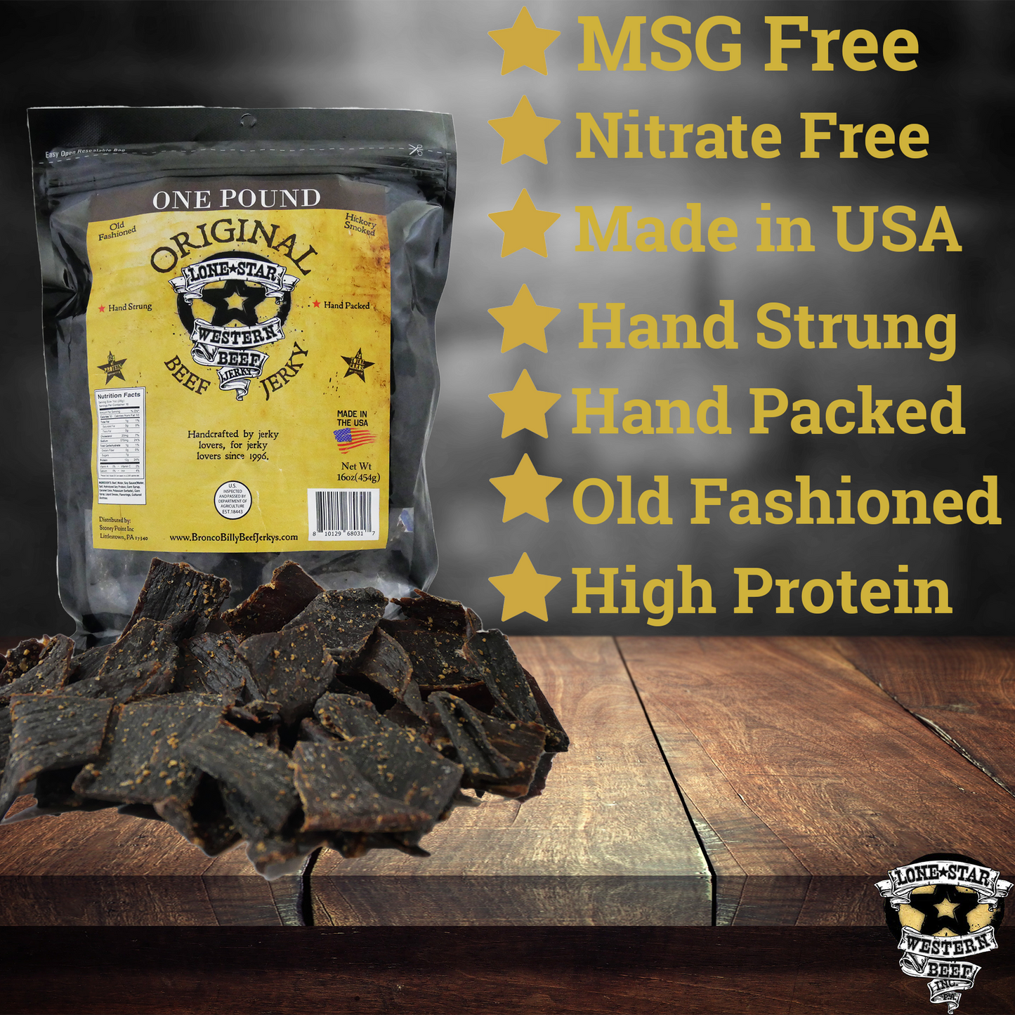 Lone Star Original Beef Jerky - 1 Pound Resealable Bag - Classic Handcrafted Flavor - Made in the USA