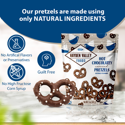 Hayden Valley Foods Hot Chocolatey Covered Pretzels | 5 oz Bags (Pack of 3) | Flavored Holiday Snacks