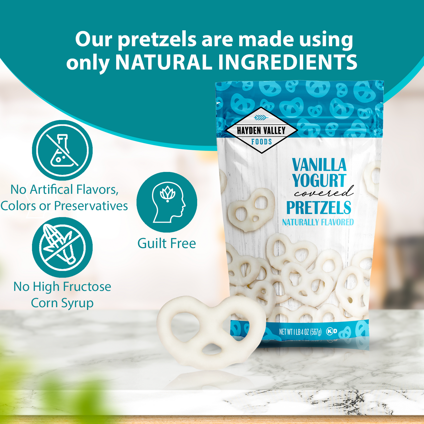 Hayden Valley Foods Vanilla Yogurt Covered Pretzels | 20 oz Bag | Gourmet Flavored Pretzels | No Artificial Flavors or Colors