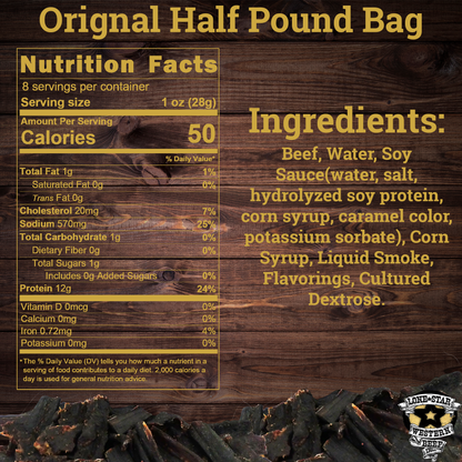 Lone Star Original Beef Jerky - Half Pound Resealable Bag - Classic Handcrafted Flavor - Made in The USA