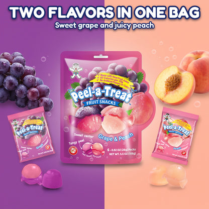 Peel-a-Treat Peelable Fruit Snacks Variety Pack, Grape & Peach and Strawberry & Orange, Made with Real Fruit Juice, 12 Individually Wrapped 0.92 oz Packs (2 Bags)