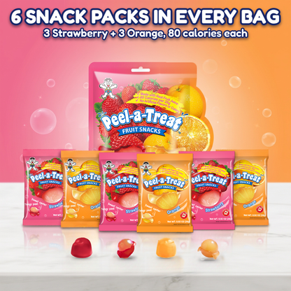 Peel-a-Treat Peelable Fruit Snacks Variety Pack, Grape & Peach and Strawberry & Orange, Made with Real Fruit Juice, 12 Individually Wrapped 0.92 oz Packs (2 Bags)