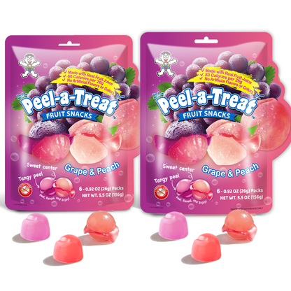 Peel-a-Treat Peelable Fruit Snacks Variety Pack, Grape & Peach and Strawberry & Orange, Made with Real Fruit Juice, 12 Individually Wrapped 0.92 oz Packs (2 Bags)