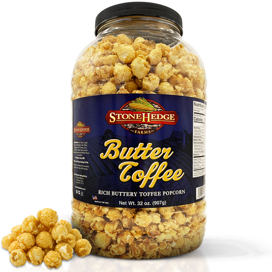 Stonehedge Farms Butter Toffee Flavored Popcorn | 32 oz Large Tub | Perfect for Holidays and Christmas