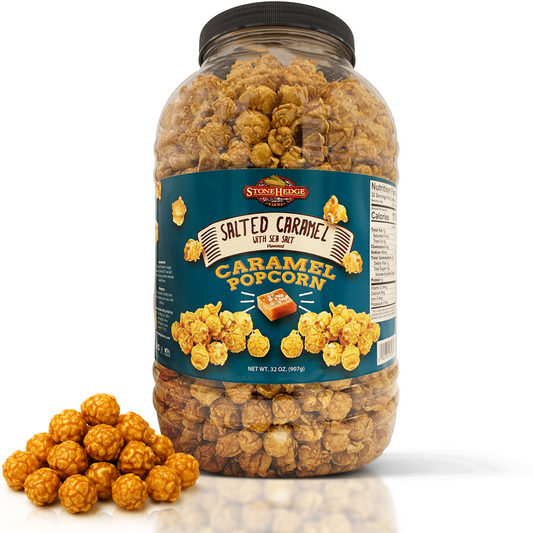 Stonehedge Farms Salted Caramel Flavored Popcorn | 32 oz Large Tub | Perfect for Holidays and Christmas