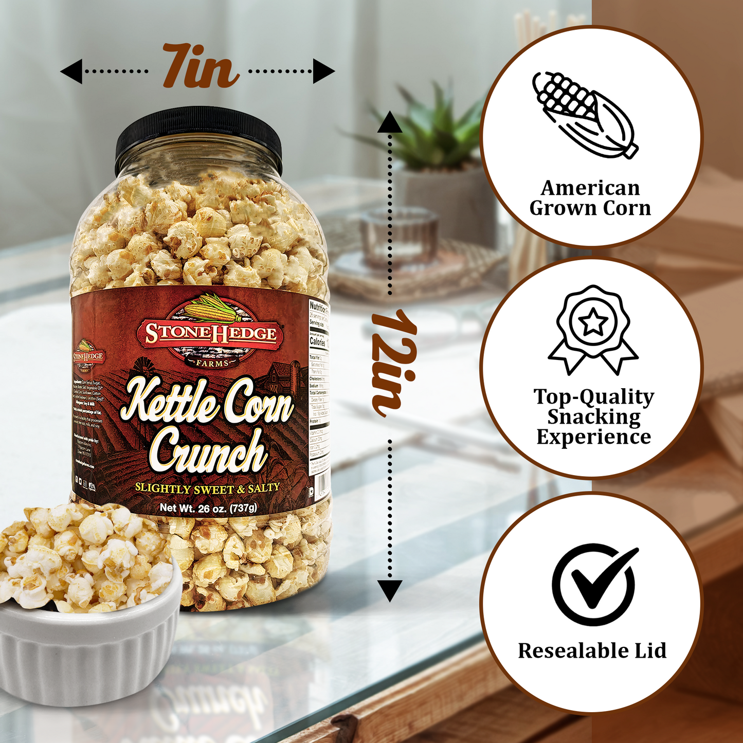 Stonehedge Farms Kettle Corn Crunch Popcorn | 26 oz Large Tub | Perfect for Holidays and Christmas