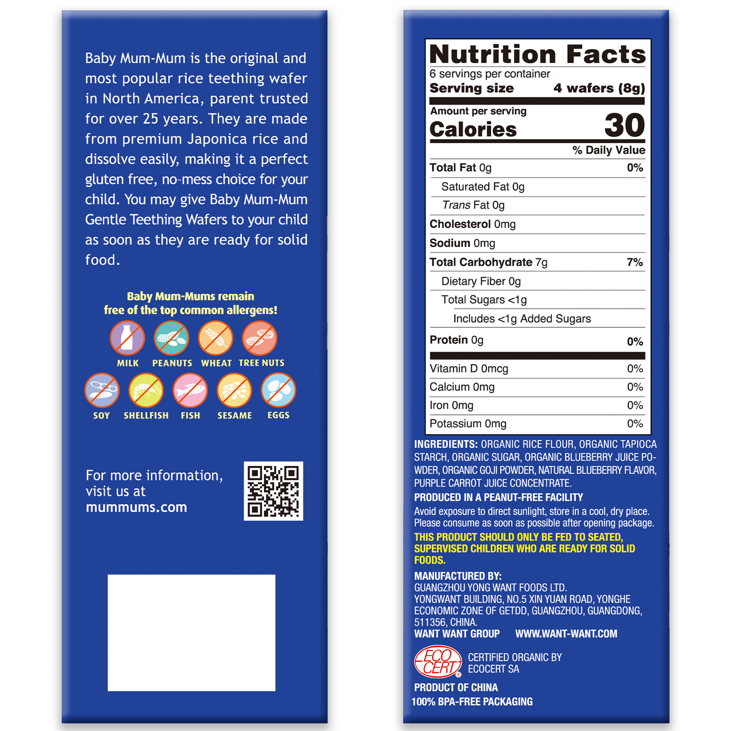 Baby Mum-Mum Gentle Teething Crackers, Blueberry & Goji Berry | 24 Count (Pack of 6) | Gluten Free, Allergen Free, Non-GMO | Baby Snacks, Teether Relief Rice Rusk Cookies for Toddlers