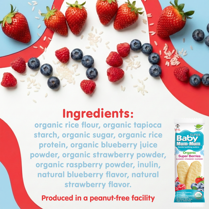 Baby Mum-Mum Organic Gentle Teething Crackers, Super Berry | 24 Count (Pack of 6) | Gluten Free, Allergen Free, Non-GMO | Baby Snacks, Teether Relief Rice Rusk Cookies for Babies