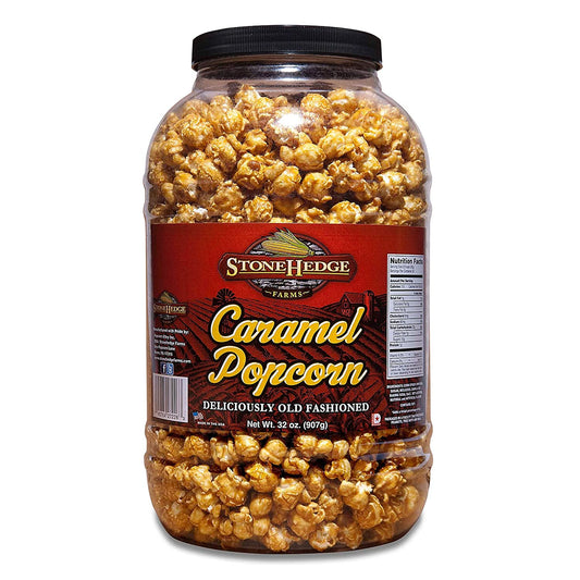 Stonehedge Farms Gourmet Caramel Flavored Popcorn - 32 oz Reclosable Tub - Deliciously Old Fashioned - Made in the USA - Gluten Free