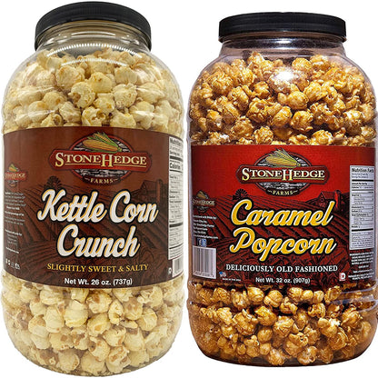 Stonehedge Farms Gourmet Popcorn Barrel Variety Pack - 32 Ounces Each - Two Pack (Kettle Corn + Caramel)