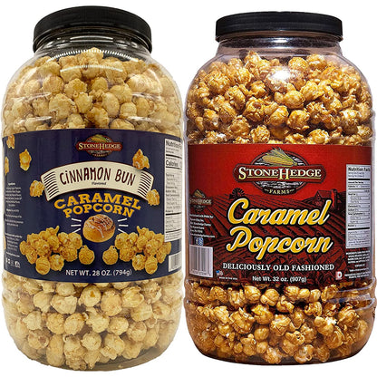 Stonehedge Farms Gourmet Popcorn Barrel Variety Pack - 32 Ounces Each - Two Pack (Cinnamon Bun + Caramel)